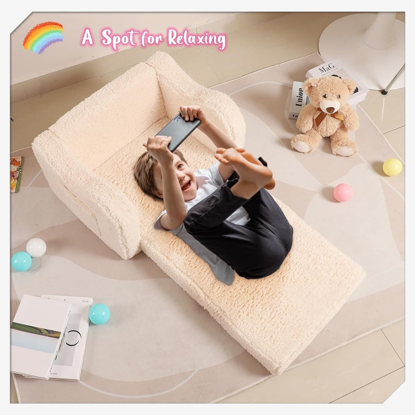 2-in-1 Children's Soft Fleece Folding Sofa